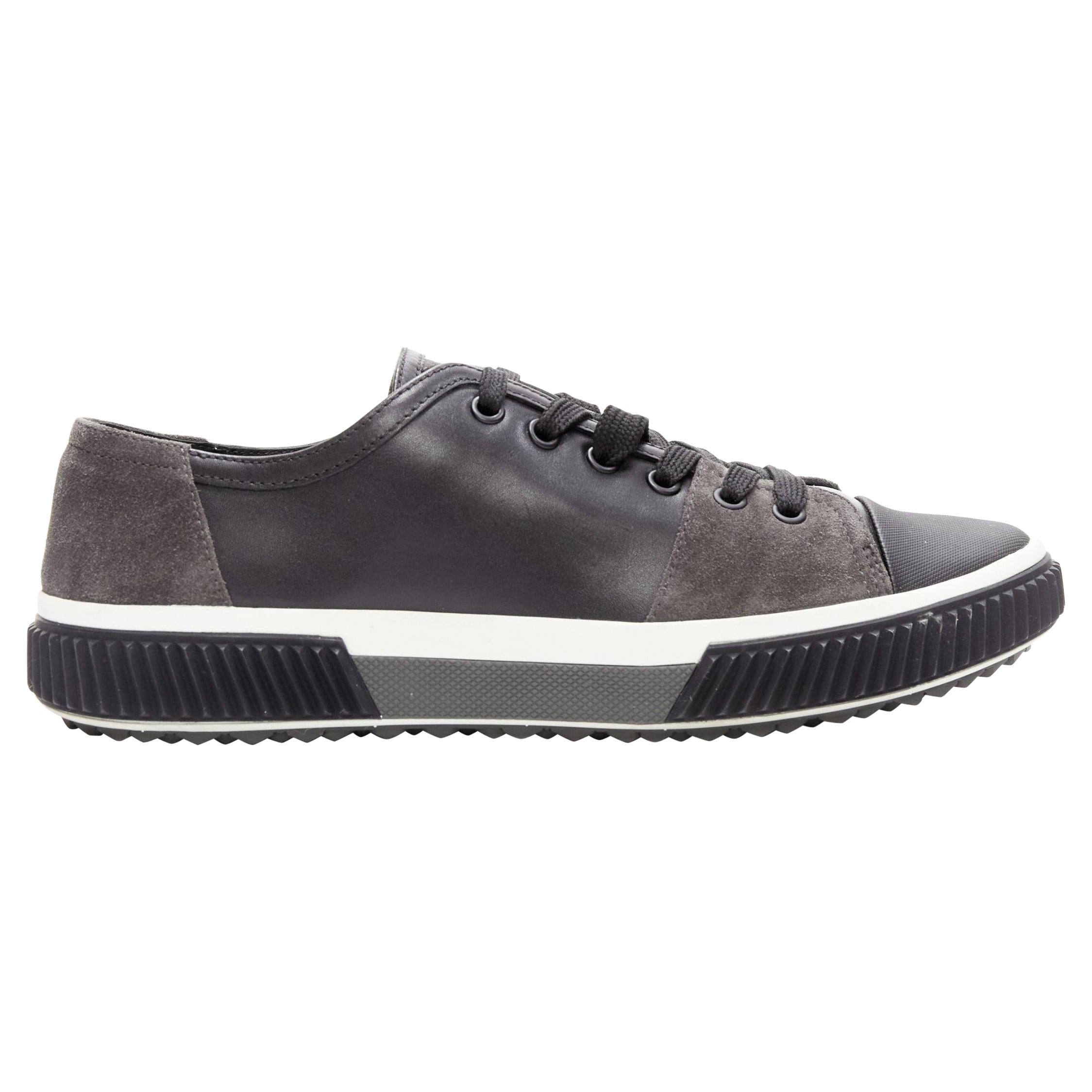 PRADA Stratus black grey suede leather low top sneakers UK5.5 EU39.5 For Sale