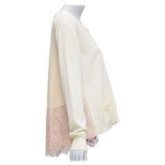 SACAI cream 100% wool pink lace flared back cardigan sweater JP3 L