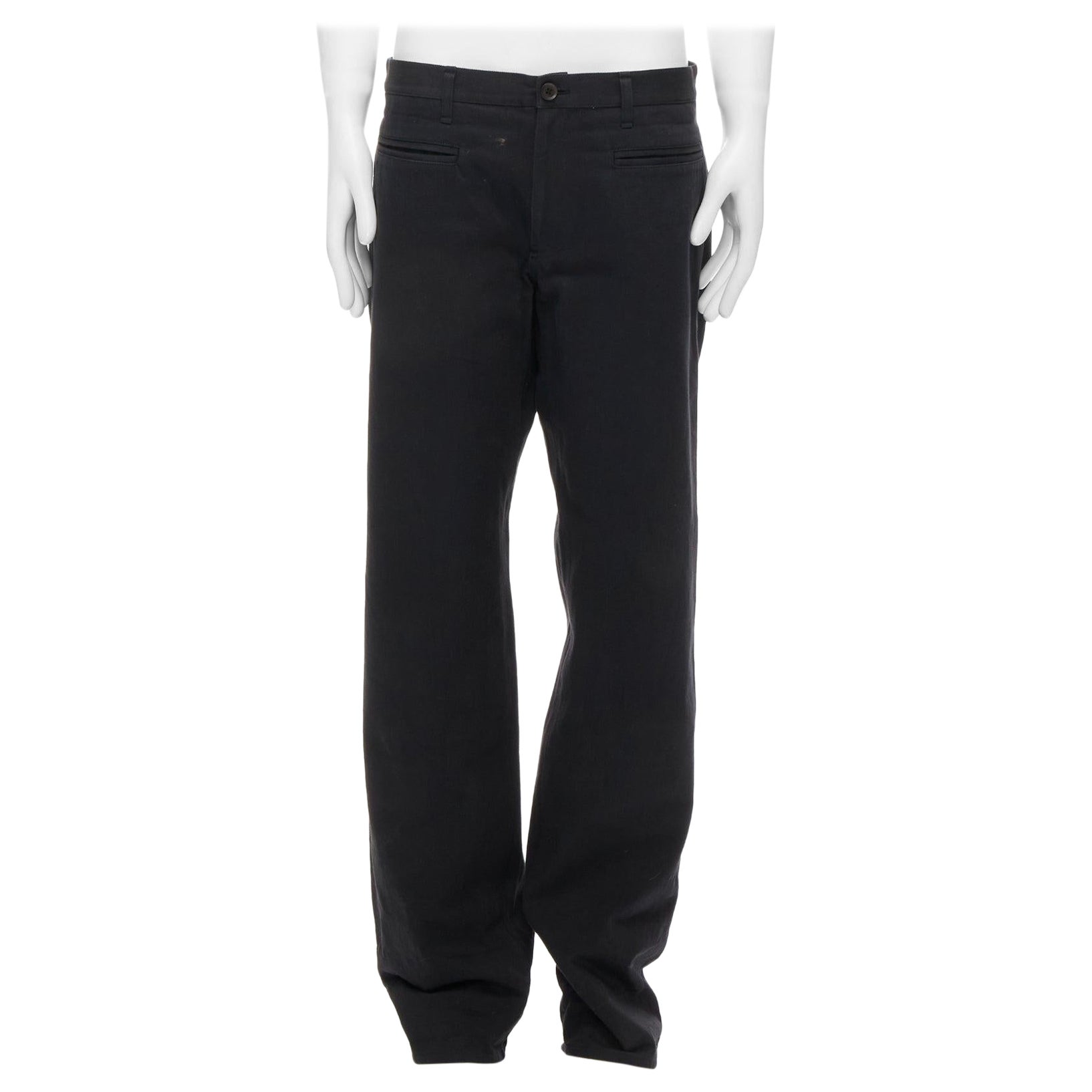 YOHJI YAMAMOTO HOMME black cotton back strap pocketed wide leg pants JP4 XL For Sale