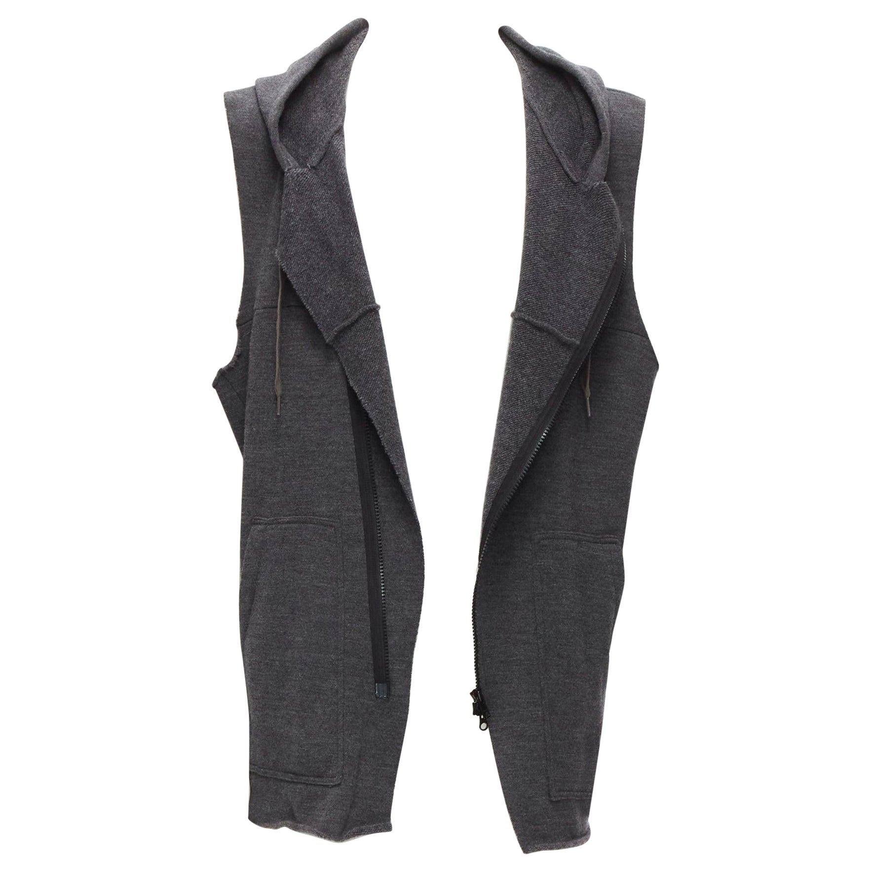 UNDERCOVER 2007 wool angora blend raw edge sleeve hooded vest JP3 L For Sale