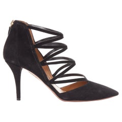 AQUAZZURA Electric noir daim criss cross strappy booties pump EU38