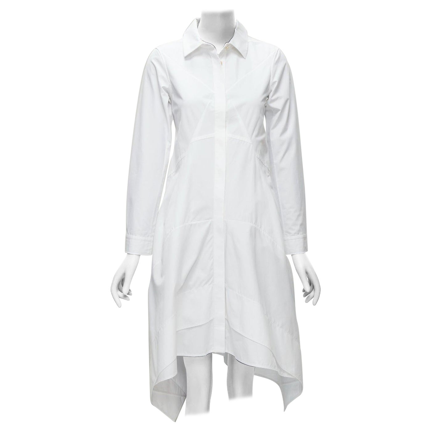 JIL SANDER 2014 white bias panels high low hem shirt dress FR32 XS