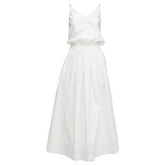 BRUNELLO CUCINELLI, robe midi en coton blanc à bretelles ornées de cristaux IT38 XS