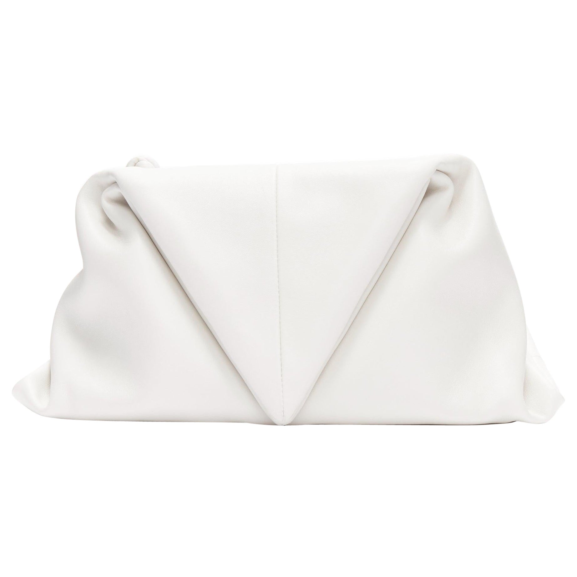 new BOTTEGA VENETA Trine white triangle foldover dumpling clutch bag