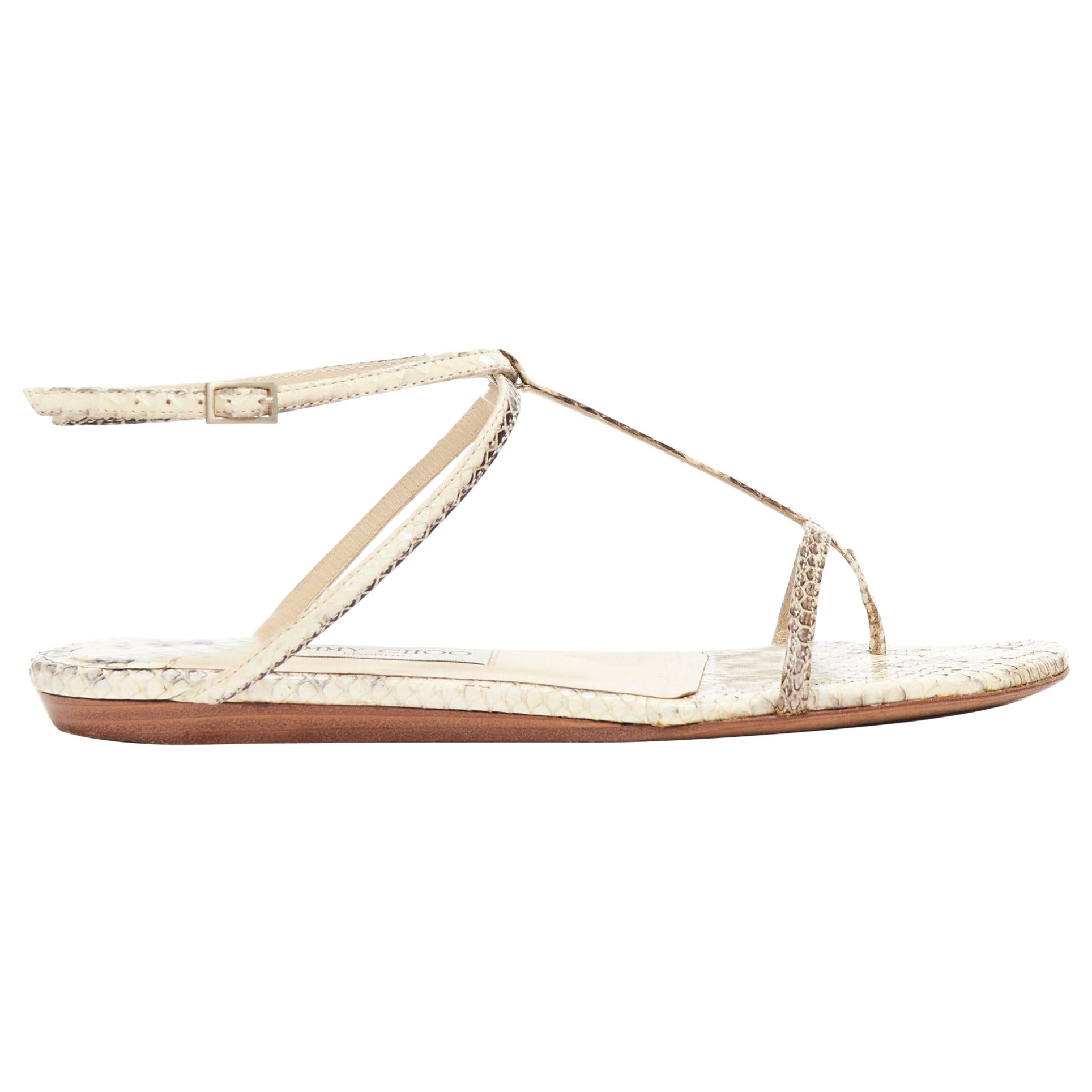 JIMMY CHOO nude scaled leather strappy thong flat sandals EU37 For Sale
