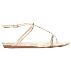 Used JIMMY CHOO nude scaled leather strappy thong flat sandals EU37