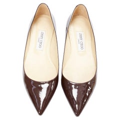JIMMY CHOO brown patent leather pointed toe simple flats EU37.5