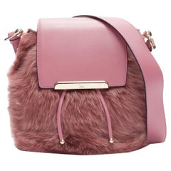 Used rare CHRISTIAN LOUBOUTIN Luckyl pink lamb fur 2 way shoulder bucket bag backpack