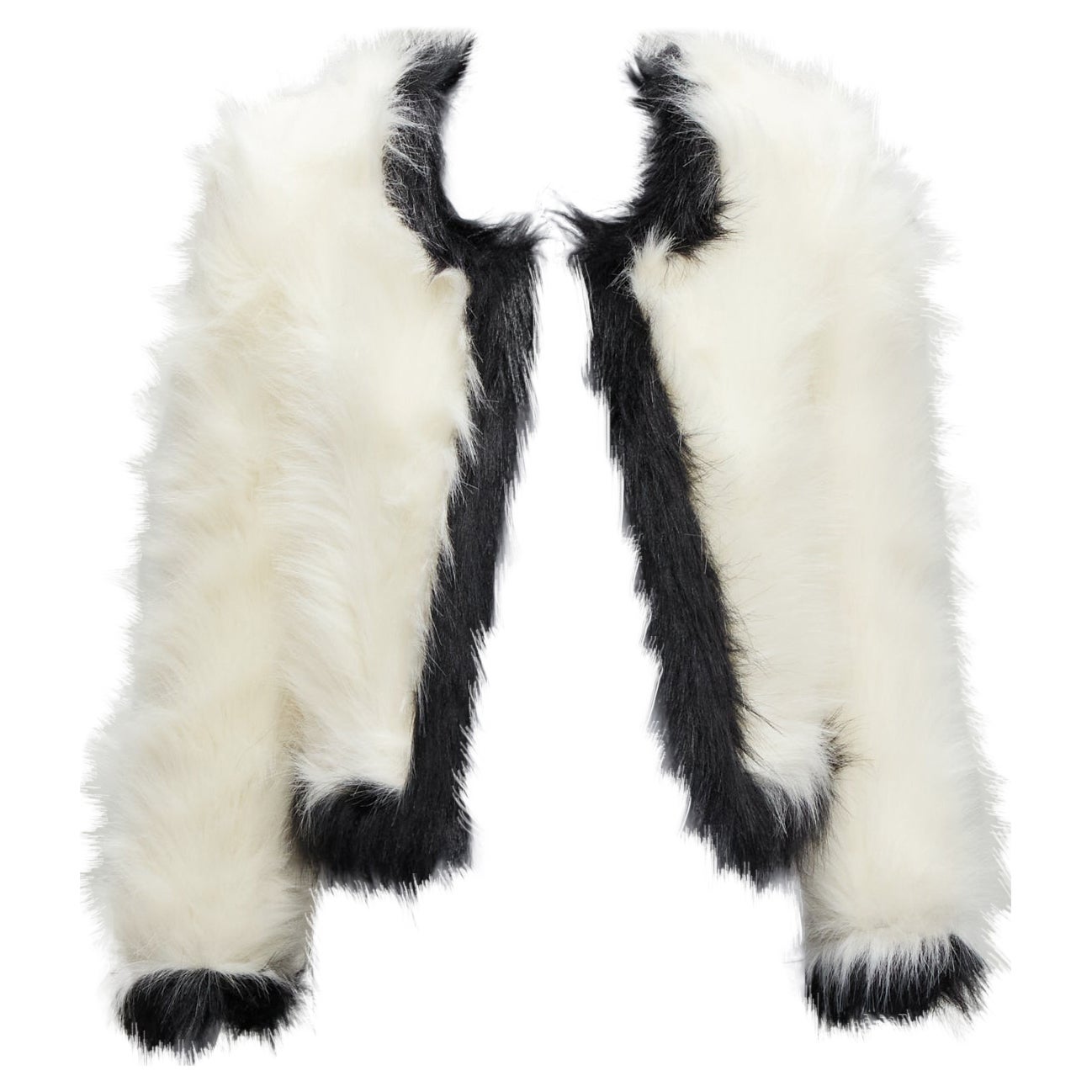 new SAINT LAURENT 2021 Runway cream black faux fur cropped jacket FR34 XS For Sale