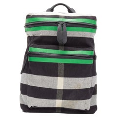 BURBERRY Donny House Check green black fabric leather trim backpack bag