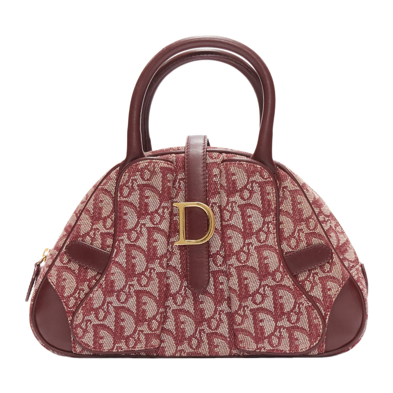 CHRISTIAN DIOR Galliano Vintage Double Saddle Trotter red monogram bag For Sale