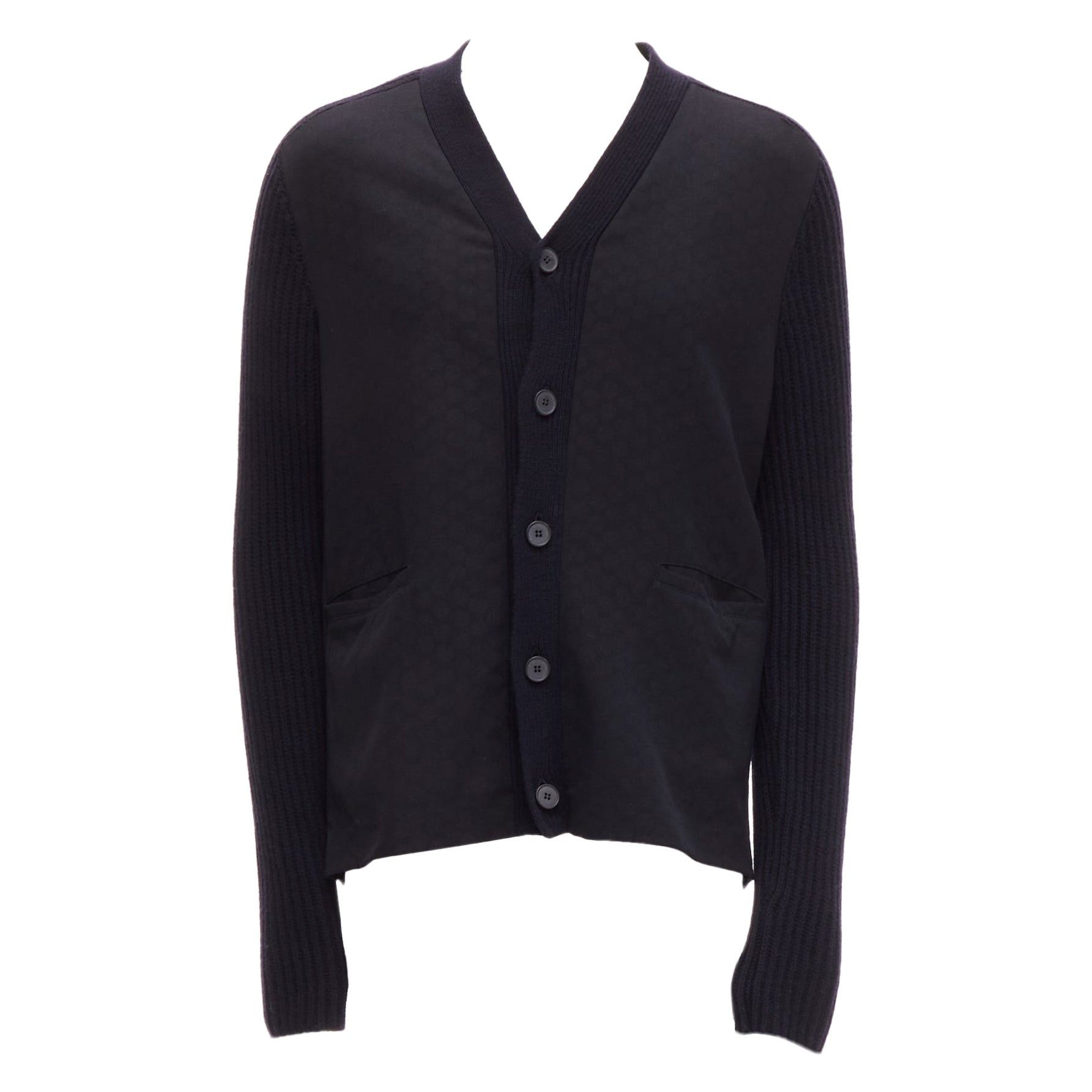 MARNI navy virgin wool cashmere polka dot cardigan sweater IT48 M For Sale