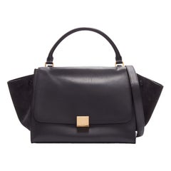 Celine Trapeze noir panneaux en cuir velours souple Sac cabas GHW