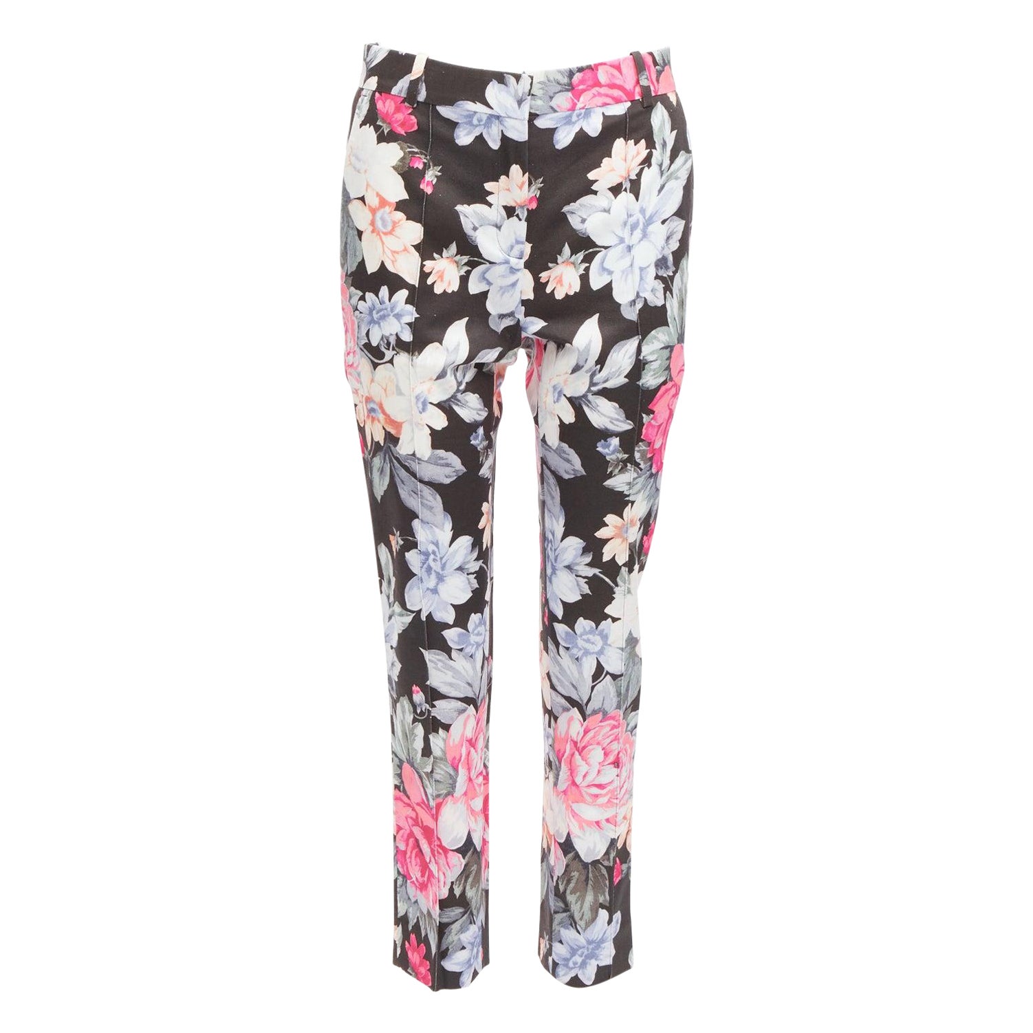 CELINE Phoebe Philo black floral print cotton twill tapered pants FR34 XS For Sale
