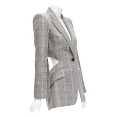 ALEXANDER MCQUEEN pink Prince Of Wales virgin wool cut out waist blazer IT38 XS