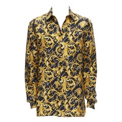 new VERSACE 100% silk La Medusa Barocco Gianni Signature black gold shirt EU39 M