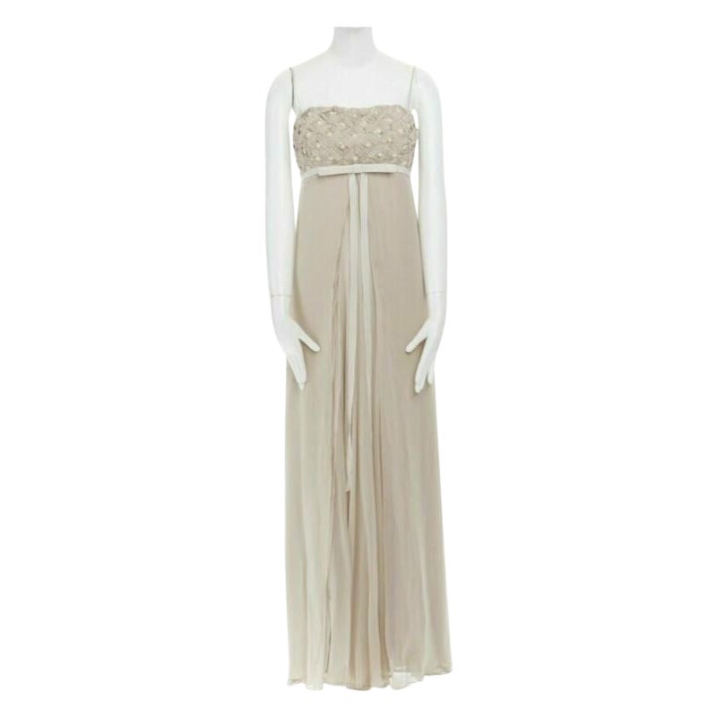ROBERT RODRIGUEZ blush silk jewel sequins embellished velvet bow evening gown M For Sale