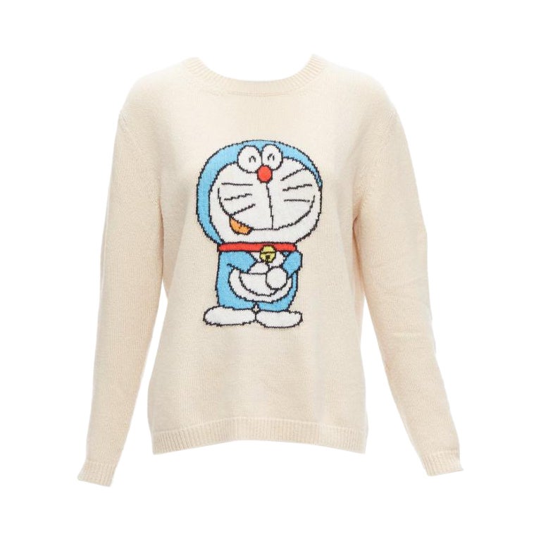GUCCI 2021 Doraemon CNY cream cartoon intarsia long sleeve pullover sweater L For Sale