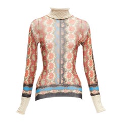 JEAN PAUL GAULTIER Maille Vintage Rollkragenpullover aus durchsichtigem Netzstrick mit Paisleymuster S