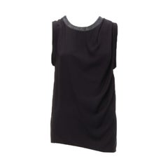 DION LEE black leather trim round collar silky drape sleeveless tank top AUS6 XS