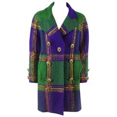 Christian Lacroix Green & Purple Color Block Wool Tweed Vintage 3/4 Coat - 38 8