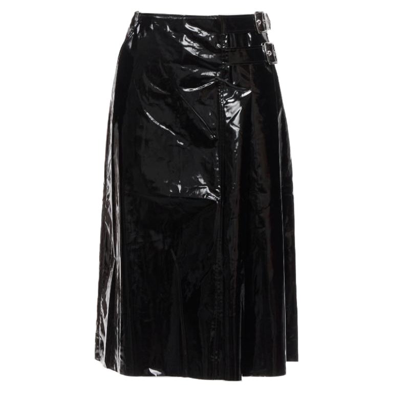 GUCCI 100% coated cotton vinyl silver buckle punk kilt pleated skirt IT38 XS For Sale