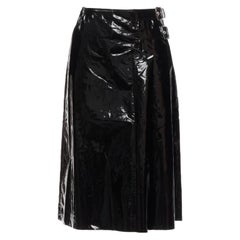 Used GUCCI 100% coated cotton vinyl silver buckle punk kilt pleated skirt IT38 XS