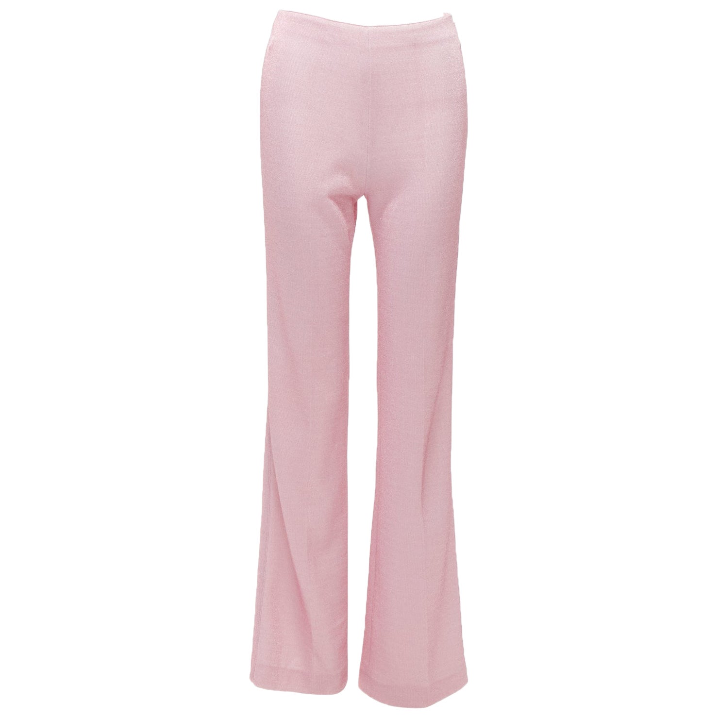 MIU MIU 2018 metallic pink lurex minimal high waisted flare pants IT38 XS For Sale