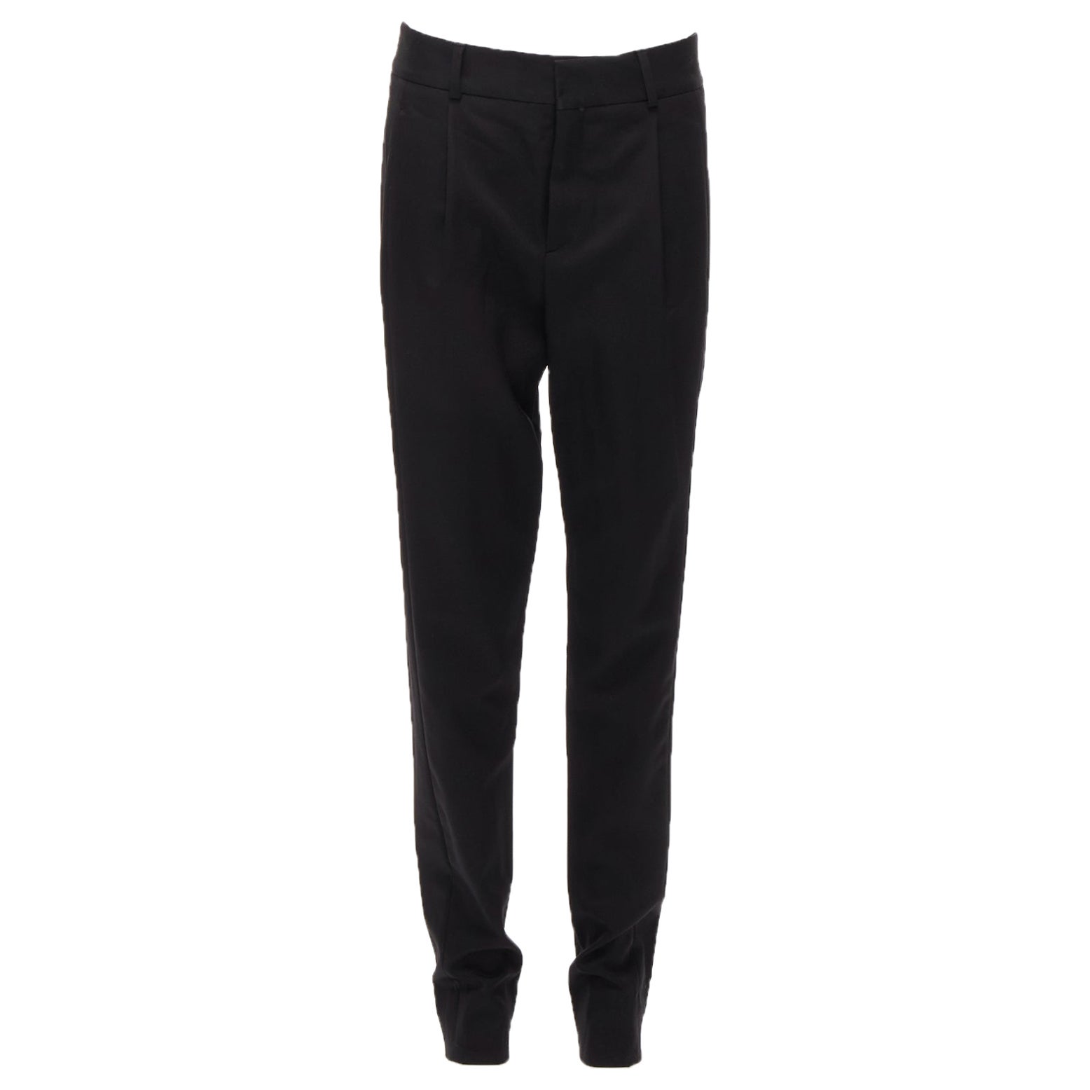 SAINT LAURENT 2017 black 100% virgin wool minimal pleat straight trousers FR36 S For Sale