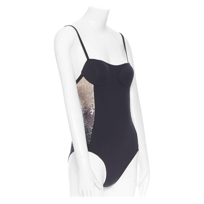 LA PERLA black nude black gradient sequins side padded swimsuit top IT40 XS For Sale