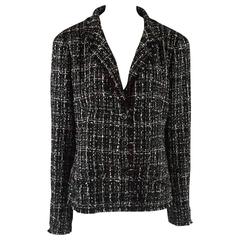Chanel Black, White, and Red Silk and Wool Blend Boucle Jacket - 44 - circa 05P