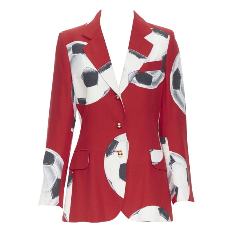 MOSCHINO Cheap Chic red football soccer print gold button blazer jacket IT40 For Sale