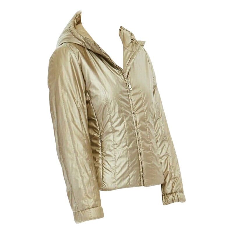 PRADA metallic gold nylon polyester padded hooded fitted winter jacket IT38 XS For Sale
