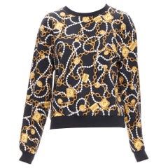 MOSCHINO UNDERWEAR black gold teddy bear chain pearl print sweatshirt S