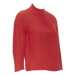 RALPH LAUREN - Top à col simulé et manches 3/4 en crêpe de viscose rouge doublé de soie US0 XS