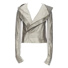 RICK OWENS metallic gold distressed supple leather cropped biker jacket US4