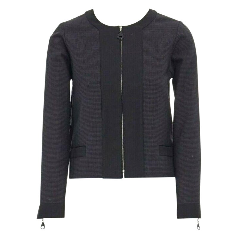 LOUIS VUITTON wool blend navy black checked collarless zip jacket FR34 XS