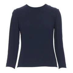 RALPH LAUREN Lila Kollektion Marineblaues 3/4-Ärmel-Top aus Viskose-Crêpe US0 XS