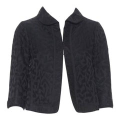 Used LOUIS VUITTON black cotton geometric pattern jacquard cropped jacket FR36 S