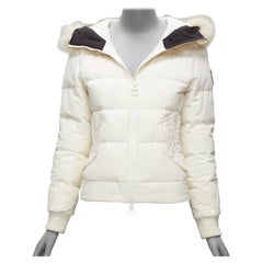 ROSSIGNOL ivory fur trim hood logo hooded down puffer jacket IT38 XS