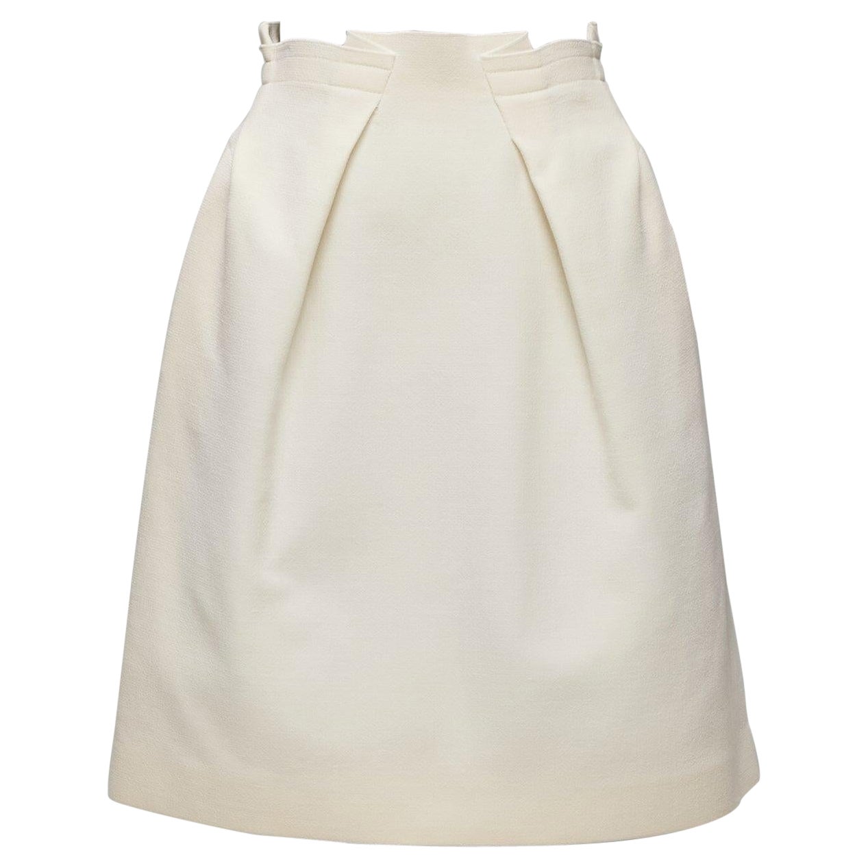 ROLAND MOURET wool crepe silk trim origami fold pleat waist A-line skirt UK6 XS For Sale