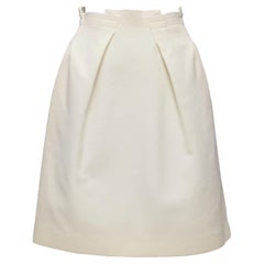 ROLAND MOURET wool crepe silk trim origami fold pleat waist A-line skirt UK6 XS