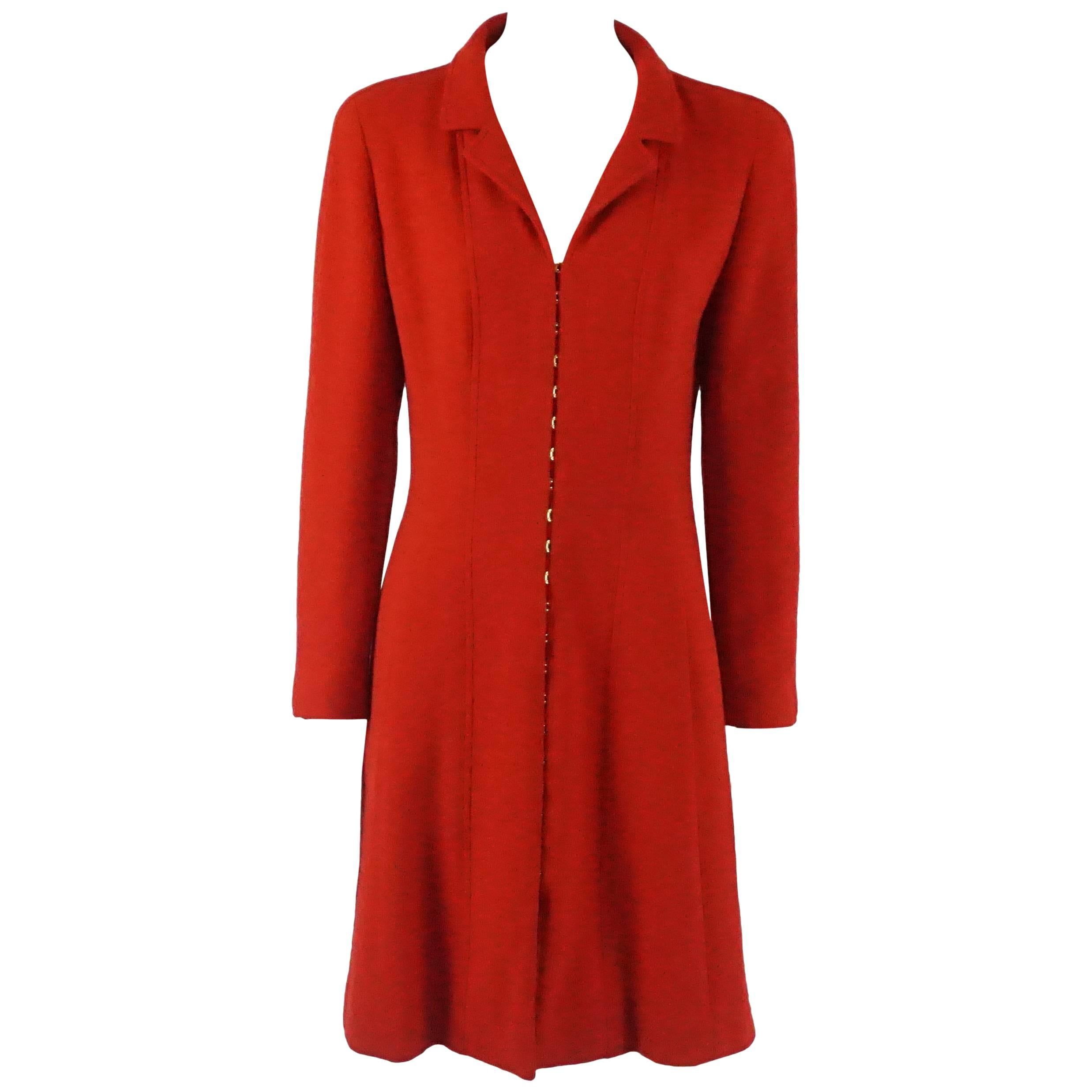 Chanel Vintage Red Double Faced Wool Coat Dress - Size 40 Circa 1996A