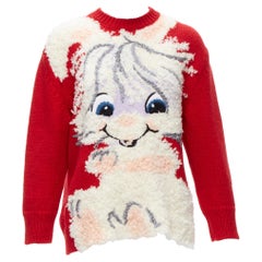 STELLA MCCARTNEY red wool cotton textured bunny sweater IT34 XXS