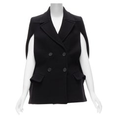 Used PRADA 2014 black virgin wool double breasted poncho cape coat IT38 XS