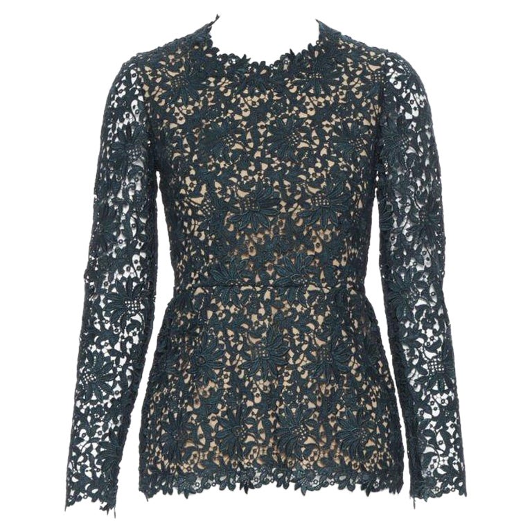 STELLA MCCARTNEY 2013 green floral guipure lace fitted waist lined top IT36 XS For Sale