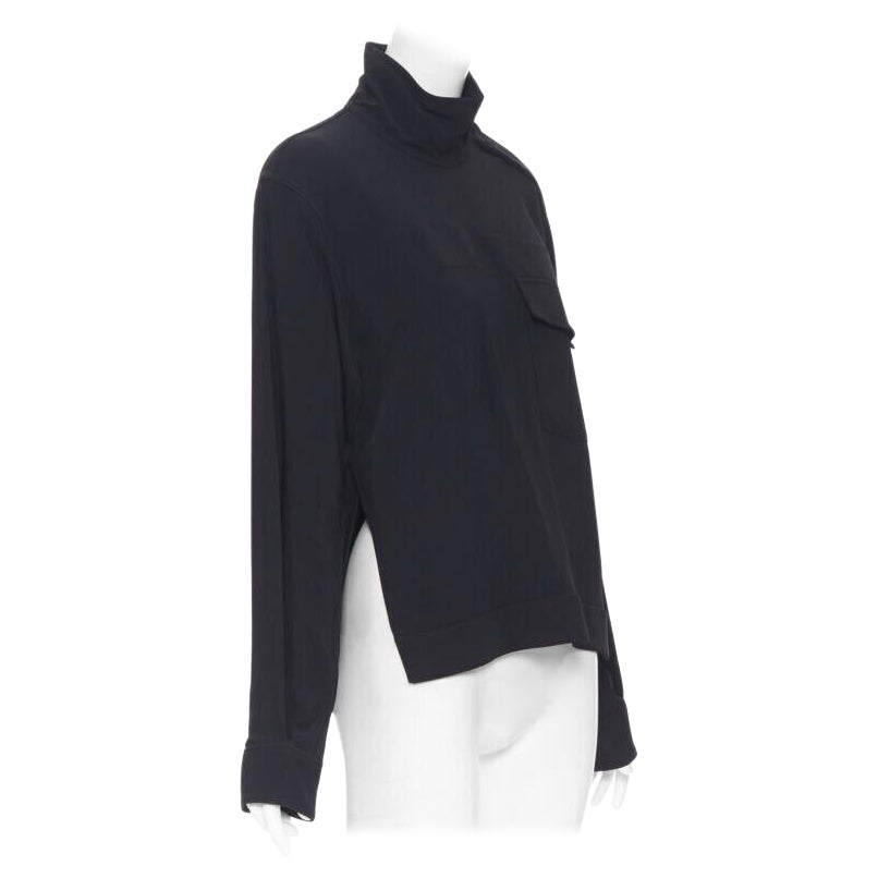 VICTORIA BECKHAM black crepe flap breast pocket strapped collar blouse top UK8 M For Sale