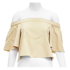 TIBI 100% cotton khaki off shoulder bell sleeves flared cropped top US0 XS