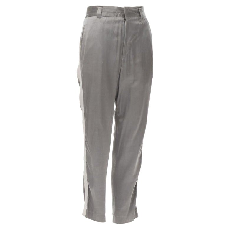 HAIDER ACKERMANN grey rayon dusty pink grosgrain cropped trousers FR38 S For Sale