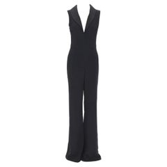 nouveau BRANDON MAXWELL combinaison de soirée à col châle noir, plongeant, jambes larges US2 XS